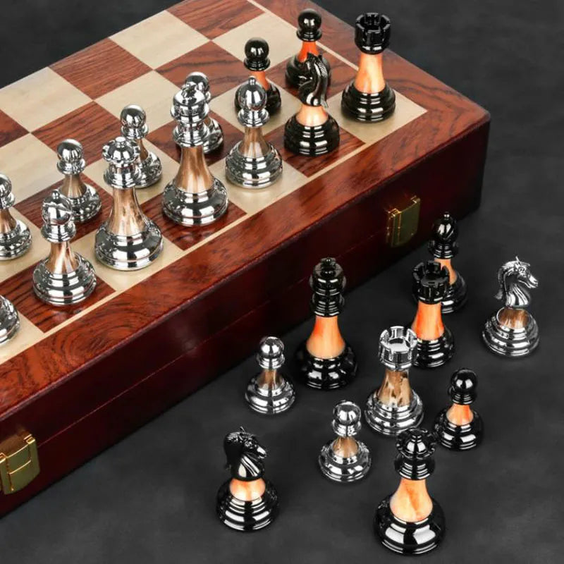 Luxurious Wooden Chess board with Metal Chess Pieces | Home Ornaments Collection