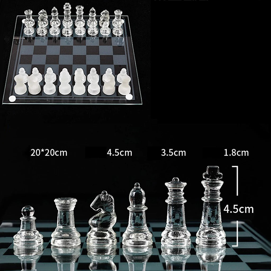 Glass Chess Set with Clear Frosted Glass Pieces