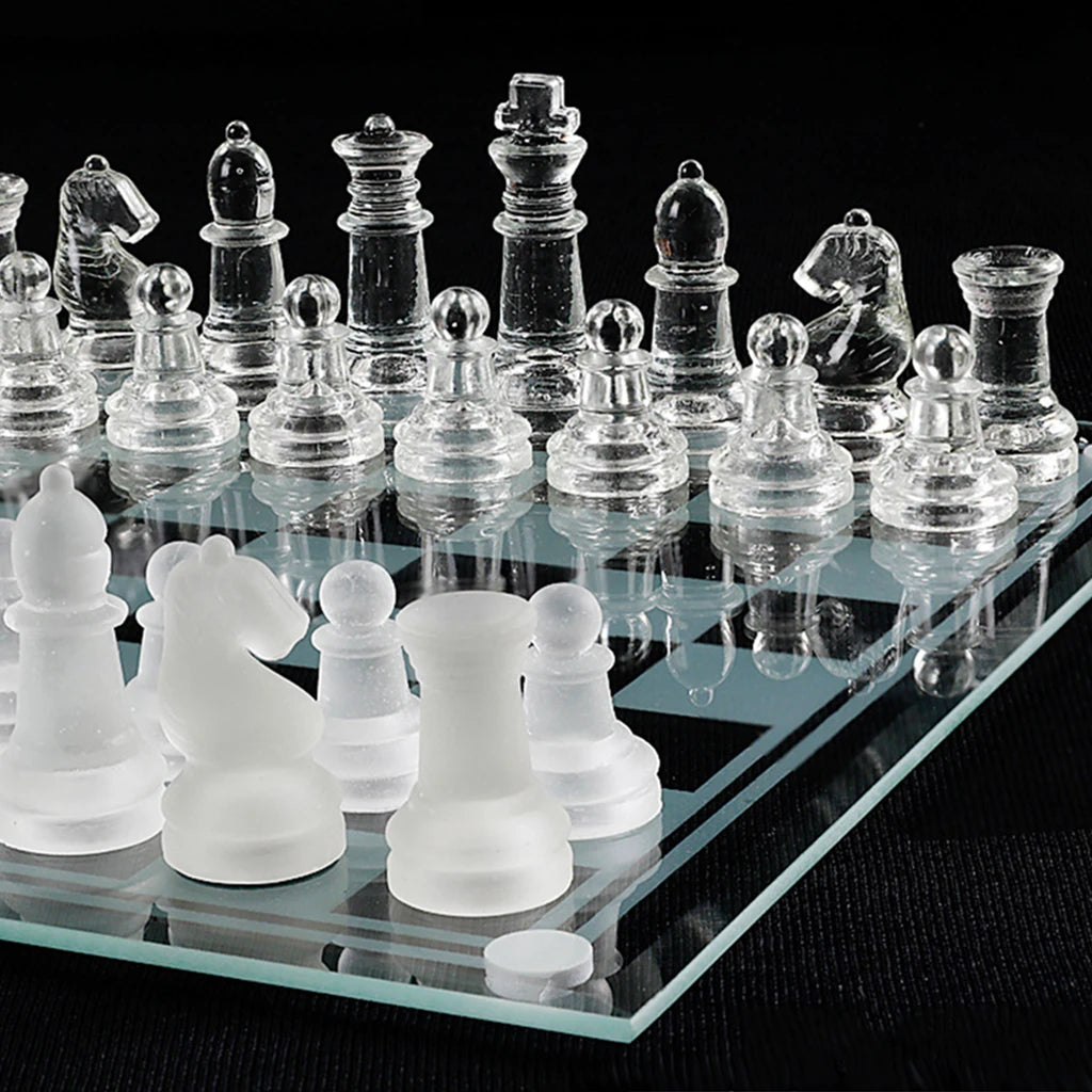 Glass Chess Set with Clear Frosted Glass Pieces