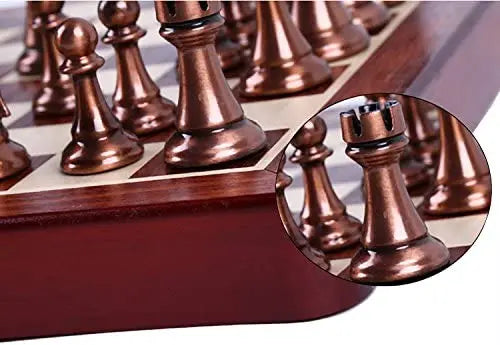 Artisanal Wooden Chess Board With Handmade Metal Pieces