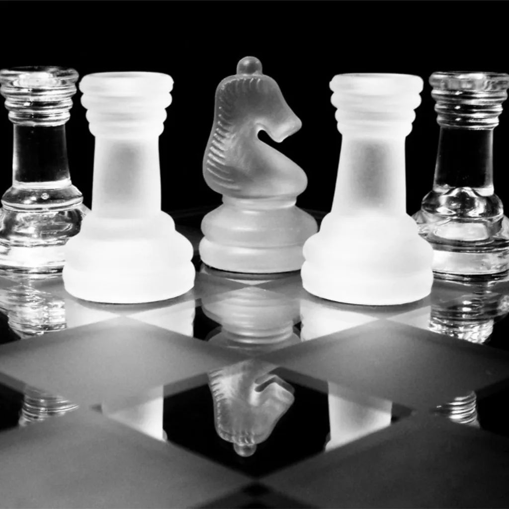 Glass Chess Set with Clear Frosted Glass Pieces